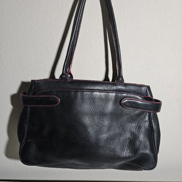 Cole Haan Pebble leather black satchel/tote with pink trim - Picture 3 of 13
